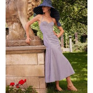 NWT. $1890 Carolina Herrera Halter Strap Bustier Striped Dress Sz 6